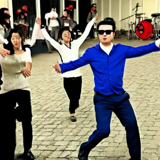 Image similar to Gangnam Style dance being performed by lizard men