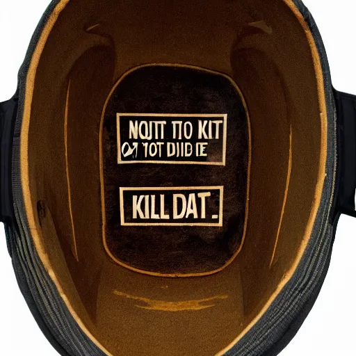 Image similar to not to kill, not to die engraved in helmet