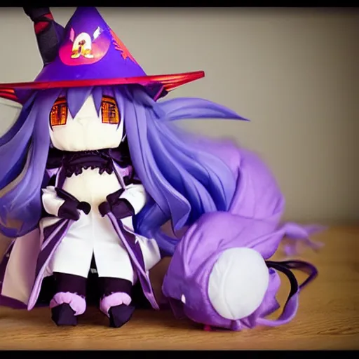 Image similar to cute fumo plush of the party witch who casts powerful buffs and debuffs, anime girl