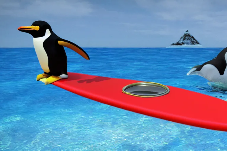 penguin surfing on a bong shaped surfboard, | Stable Diffusion | OpenArt