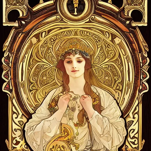 Image similar to Kingdom of heaven, baroque style, carved in wood, inspired by alphonse mucha, trending on artstation