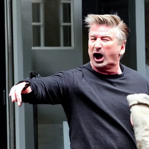 Image similar to An image of Alec Baldwin yelling at the paparazzi. Telephoto photo.