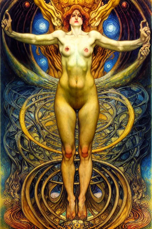 Image similar to Divine Chaos Engine by Karol Bak, Jean Delville, William Blake, Gustav Klimt, and Vincent Van Gogh, symbolist, visionary