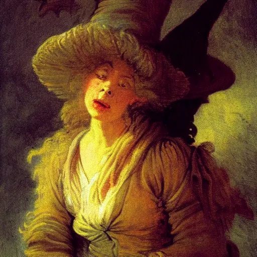 Prompt: a realistic witch portrait, by jean honore fragonard,