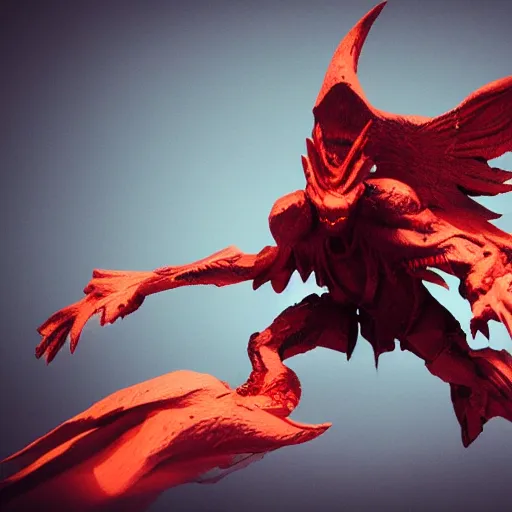 Image similar to abstract shadow demon with wings red hunter eyes, highly realistic photo realistic octane render blender highly detailed 8 k