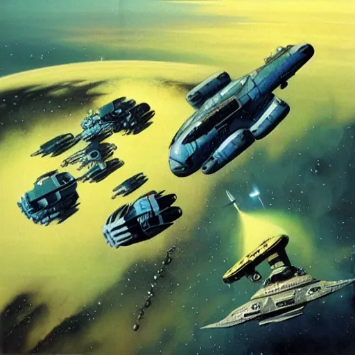 Prompt: minimalist, peter elson, chris foss, john berkey, tony roberts, jim burns, don davis