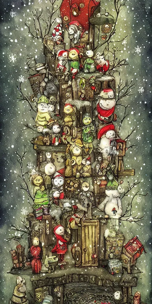 Image similar to an elves and toys christmas scene by alexander jansson