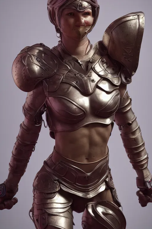 Prompt: a highly detailed sculpt of athletic girl in armor, ornaments, cinematic light, featured on artstation, octane render, path tracing, sharp focus, 4 k