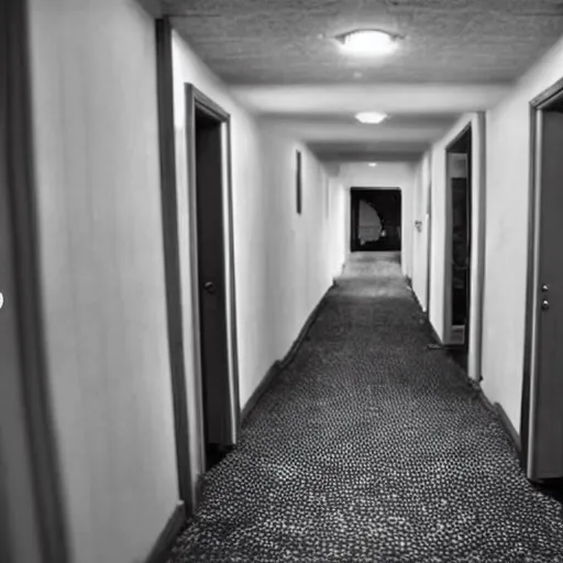 Prompt: old camcorder footage of a ghost in the hallway of an apartment