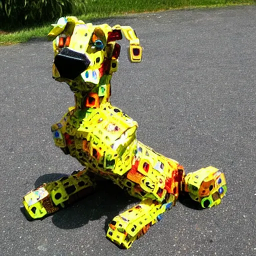 Prompt: a dog made entirely out of recycled toy parts
