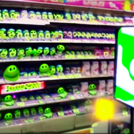 Image similar to cctv cam footage of Mike Wazowski on convenience store