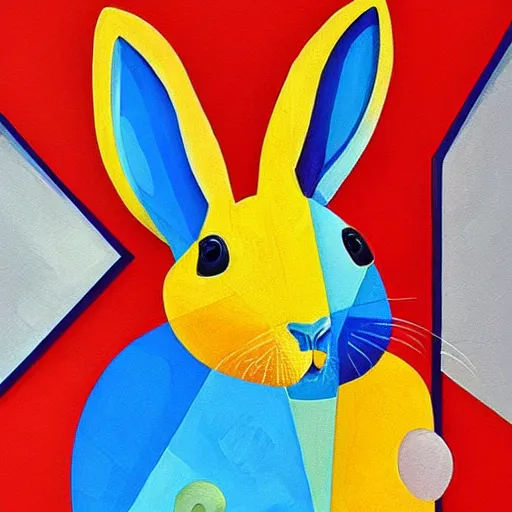 Image similar to a cute colorful rabbit in the style of cubism and impressionism, artstation