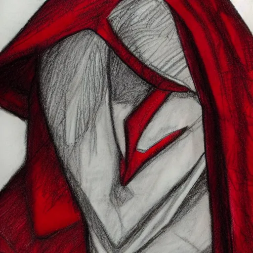 Image similar to a red robed occult sage, pencil sketch