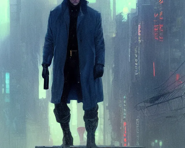 Image similar to 2 0 1 8 blade runner movie still young clint eastwood western look at the cityscape from roof perfect face fine realistic face pretty face reflective polymer suit tight neon puffy jacket blue futuristic sci - fi elegant by denis villeneuve tom anders zorn hans dragan bibin thoma greg rutkowski ismail inceoglu illustrated sand storm alphonse mucha