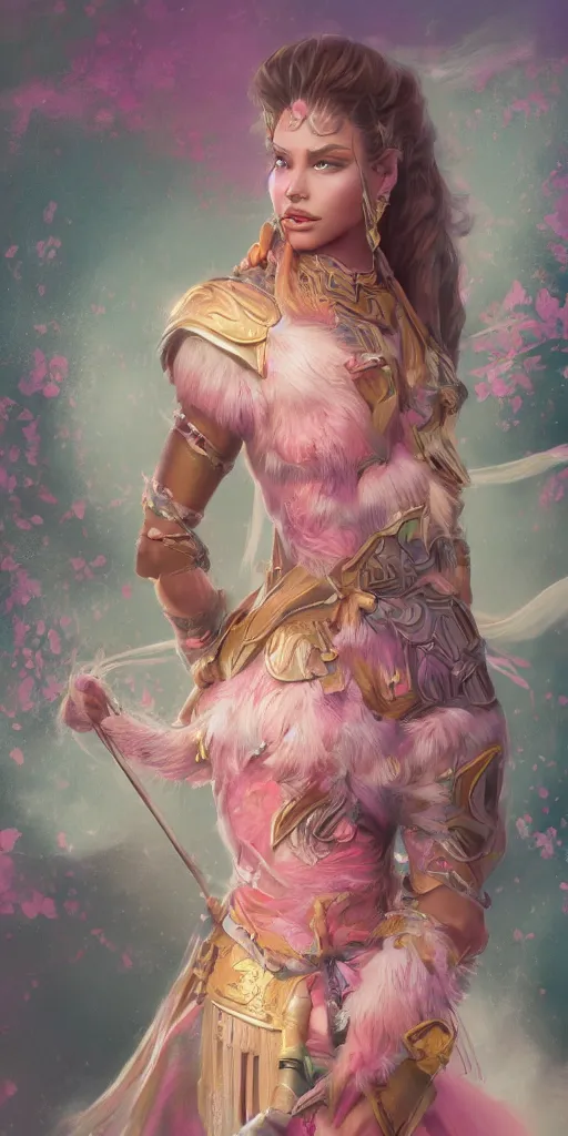 Image similar to detailed concept art illustration pastel painting of a Disney warrior princess in full intricate clothing, ultra detailed, digital art, octane render, 4K, micro details