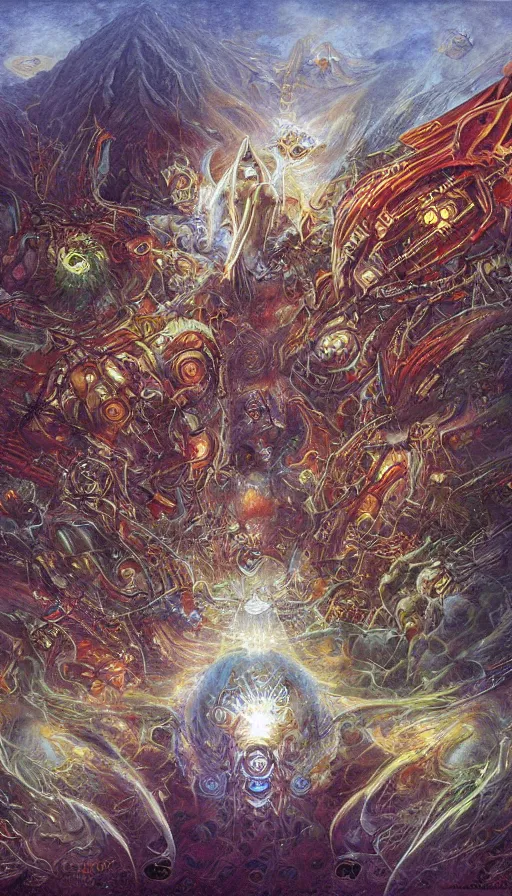 Image similar to psytrance artwork, by john howe