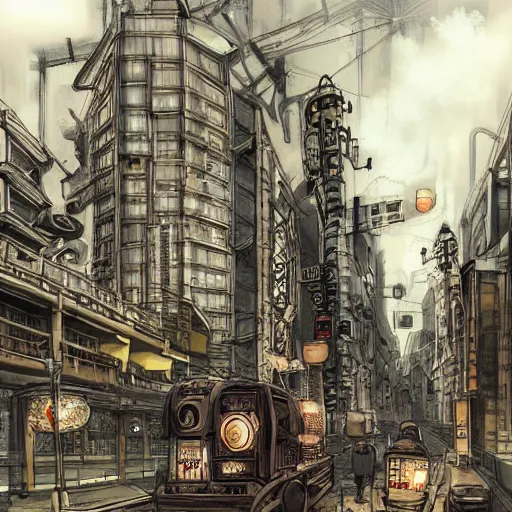 Image similar to tokyo, steampunk style, concept art