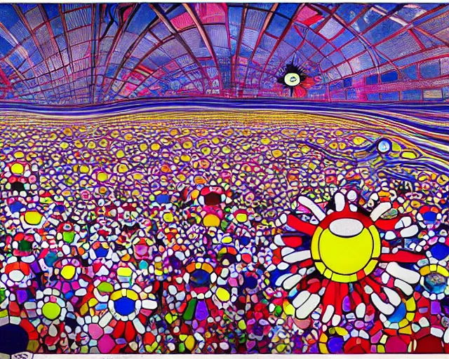 Image similar to The fundamental structure of matter. DMT. Wild energy patterns. Edvard Munch. David Hockney. Takashi Murakami. Minimalist.