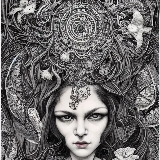 Image similar to life is so beautiful painted in alex grey and cameron gray style drawn by vania zouravliov and takato yamamoto, inspired by ooioo, intricate wood carving, black and white, 3 d, high detail, sharp high detail, artstation, octane