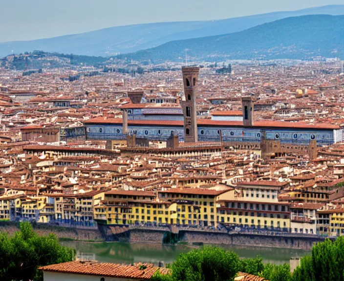 Prompt: 4 k hd, high detail panoramic photograph of florence, shot with sigma f / 4. 2, 2 5 0 mm sharp lens, wide shot, consistent, volumetric lighting, high level texture render