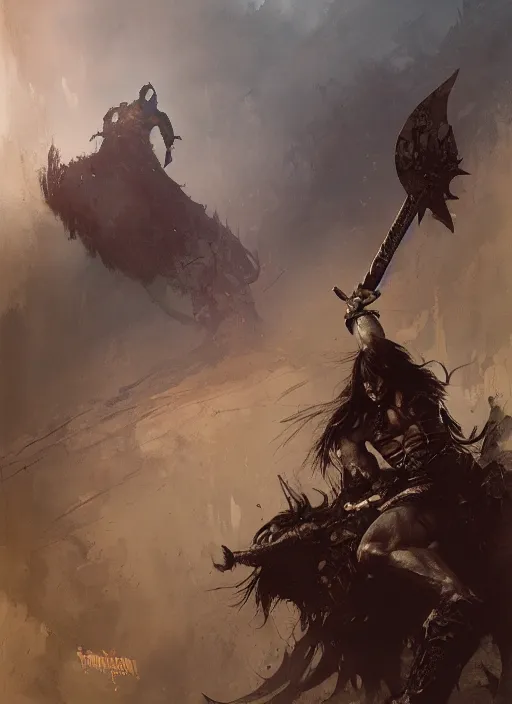 Image similar to conan the barbarian, intricate, elegant, highly detailed, vivid colors, john park, frazetta, sparth, ruan jia, jeffrey catherine jones