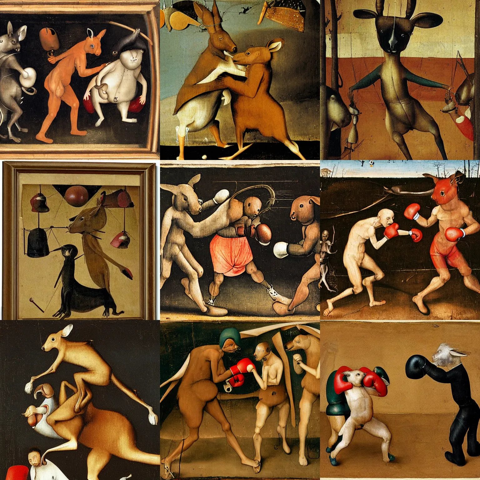 Prompt: a boxing kangaroo by hieronymus bosch