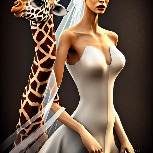 Prompt: epic professional digital art bridal gown portrait of:exotic giraffe woman:,best on artstation, cgsociety, wlop, Behance, pixiv, astonishing, impressive, outstanding, epic, cinematic, stunning, gorgeous, concept artwork, much detail, much wow, masterpiece.