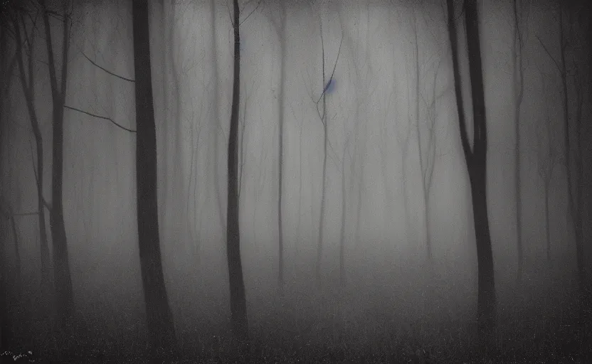 Prompt: creepy evil in the misty wood, pinhole camera effect, lomography effect, analogue photo quality, monochrome, blur, unfocus, oil on linen, Chiaroscuro, painted by Giovanni Baglione