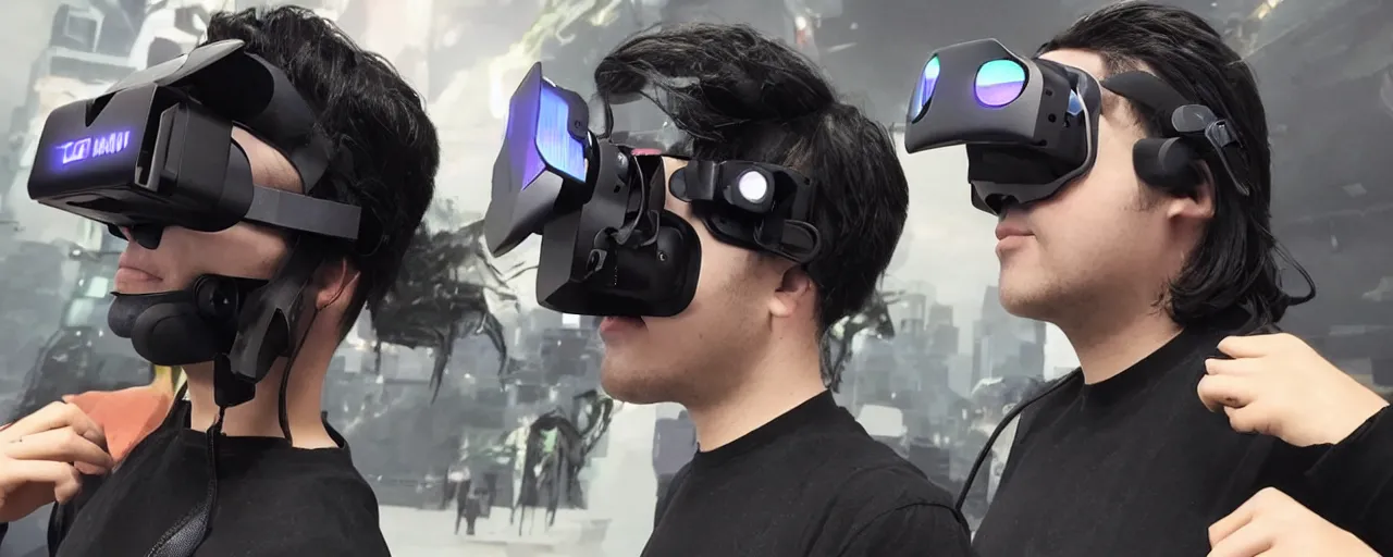 Image similar to advanced complex cyberpunk VR headset