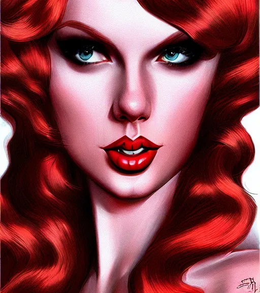 Image similar to Taylor Swift cosplaying as jessica rabbit, by artgerm, WLOP, deviantart