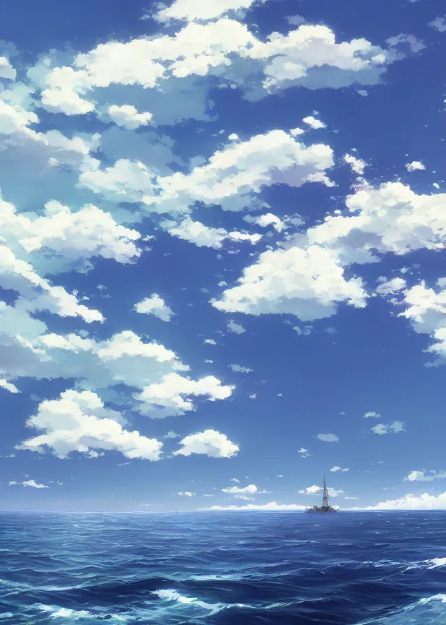 Prompt: island in a blue sea, makoto shinkai