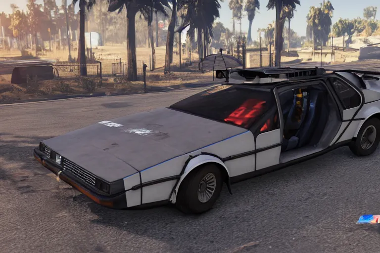 Image similar to 1 9 2 2 delorean by grand theft auto v, by red dead redemption 2, by cyberpunk 2 0 7 7