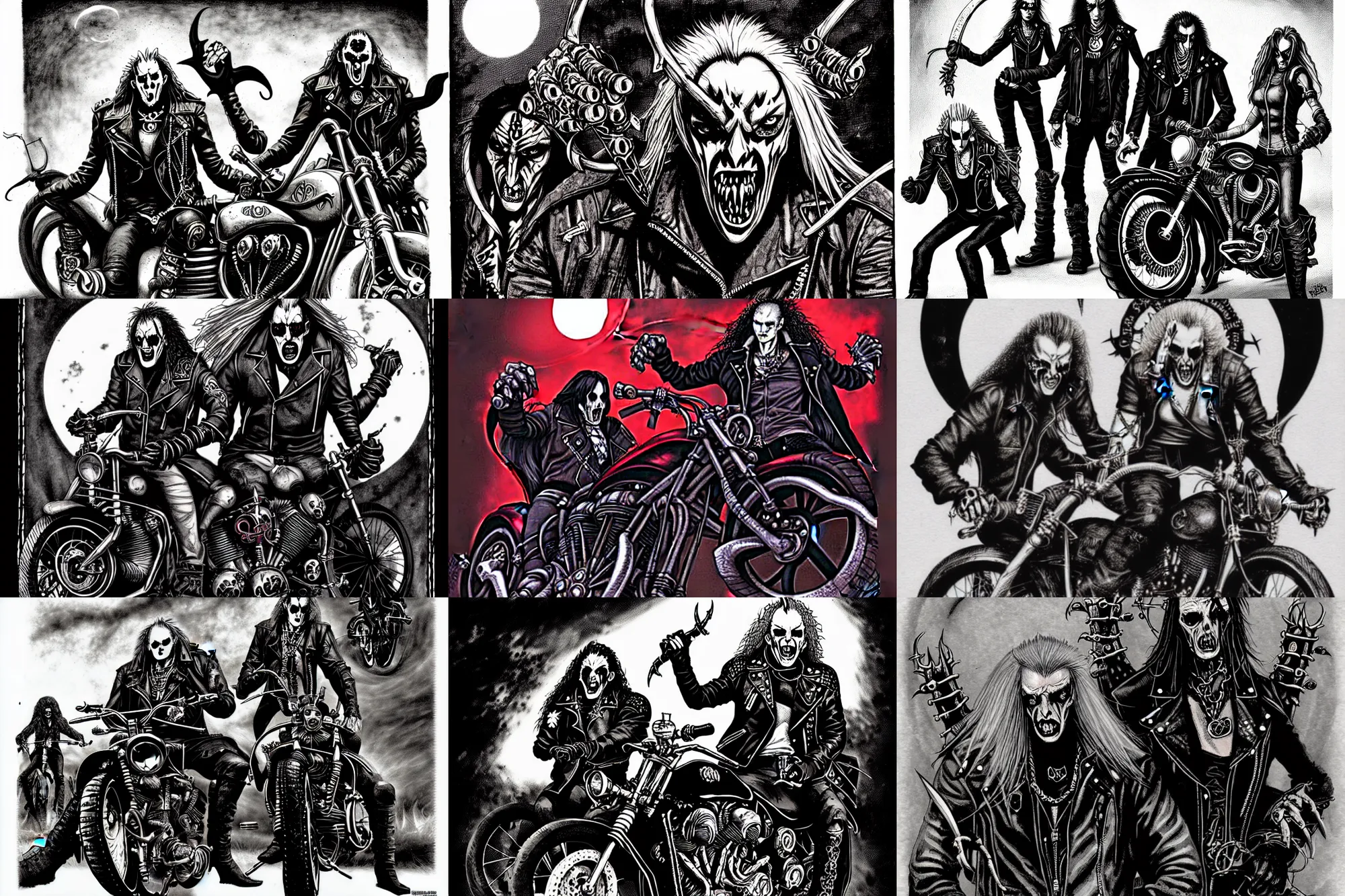 Prompt: biker vampires, gangrel, circle of the crone, illustration from a world of darkness source book ( by white wolf )