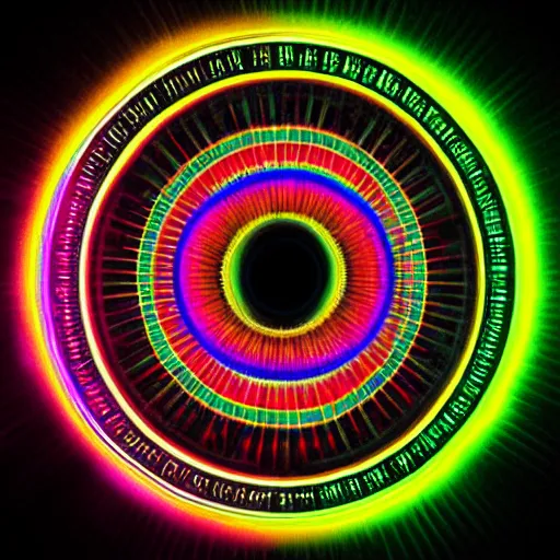 Image similar to cyberpunk neon colored blackhole mandala eye art