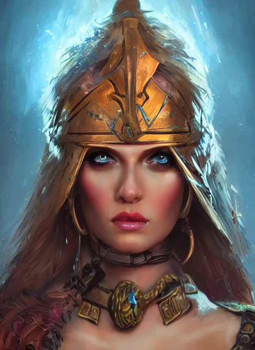 Image similar to Beautiful rave barbarian woman, portrait, fantasy, medieval, vivid colors, fantasy, elegant, concept art, sharp focus, beautiful face, digital art, burning man, Hyper-realistic, 4K, Unreal Engine, Highly Detailed, HD, Dramatic Lighting by Brom, trending on Artstation