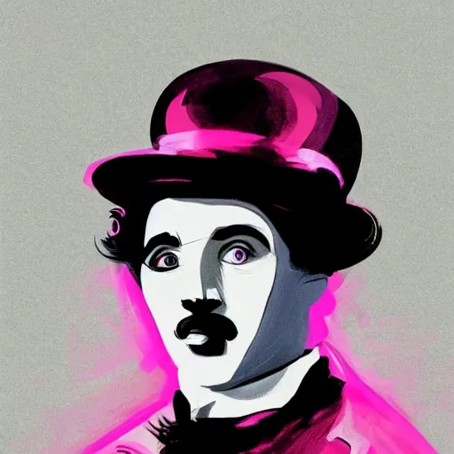 Prompt: a portrait of charlie chaplin, rainy background, pink bright art masterpiece artstation. 8 k, sharp high quality artwork in style of jose daniel cabrera pena and greg rutkowski, concept art by tooth wu, hearthstone card game artwork.