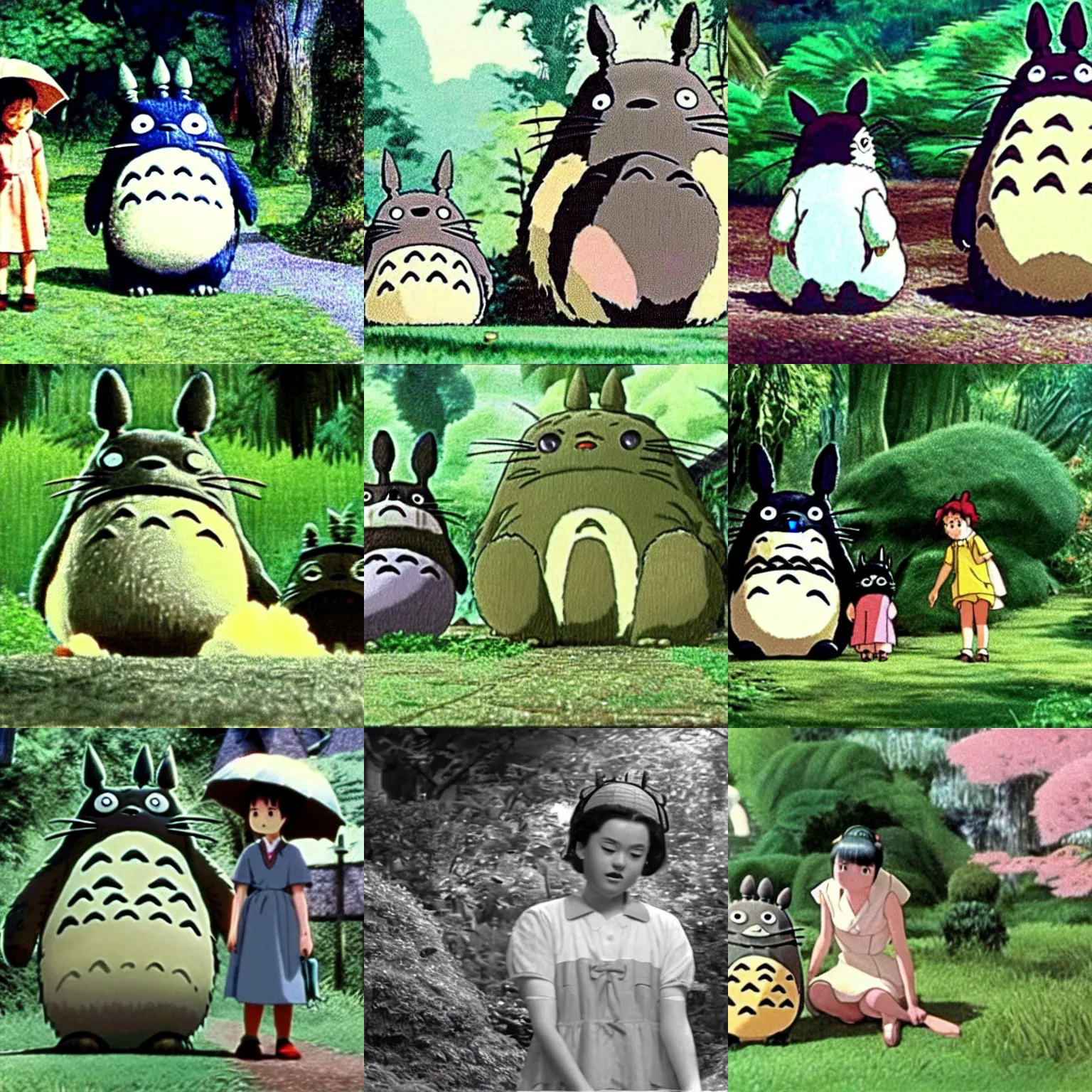 Prompt: still from the live action My Neighbor Totoro 1959