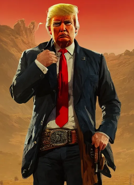 Image similar to highly detailed portrait of donald trump red dead redemption art, unreal engine, fantasy art by greg rutkowski