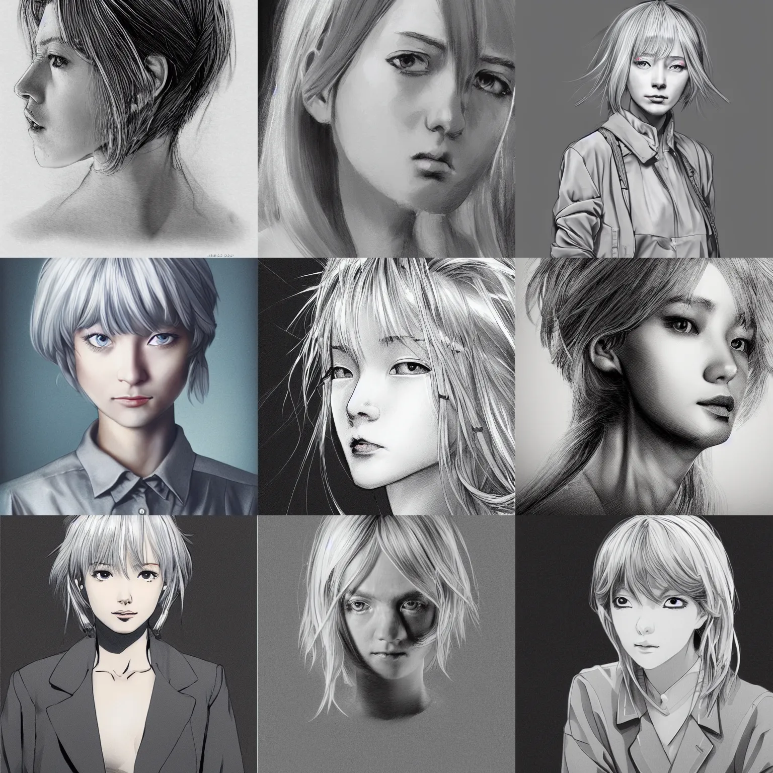 Prompt: silver hair girl, multicam, cinematic portrait, ilustration by Takehiko Inoue