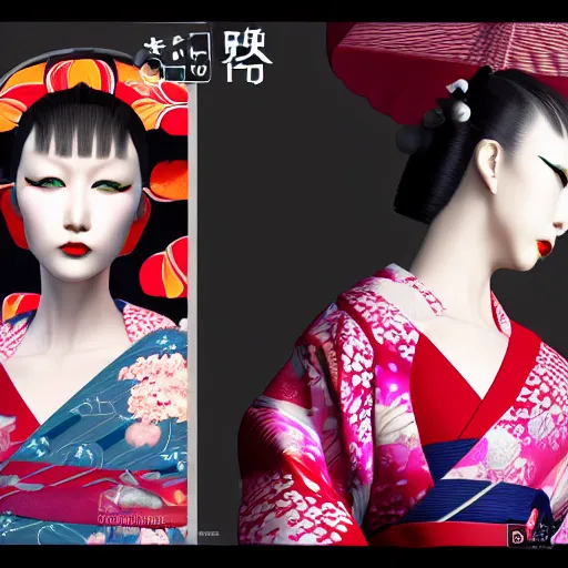 Image similar to japanese kimono inspired avant-garde art, deco fashion, highly detailed, photorealistic portrait, bright studio setting, studio lighting, crisp quality and light reflections, unreal engine 5 quality render