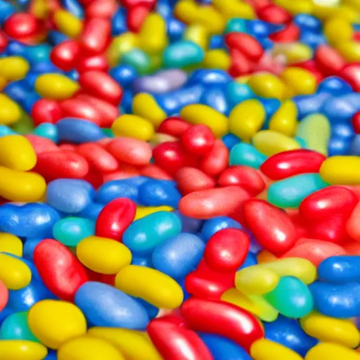 Prompt: A man swimming in a sea of jelly beans