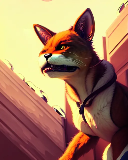 Prompt: hyper - realistic portrait of a furry and cute alien, gta v cover art, celshading, sharp focus, intricate, detailed, rhads, andreas rocha, makoto shinkai, lois van baarle, ilya kuvshinov, greg rutkowski, dynamic lighting, grunge aesthetic, 4 k