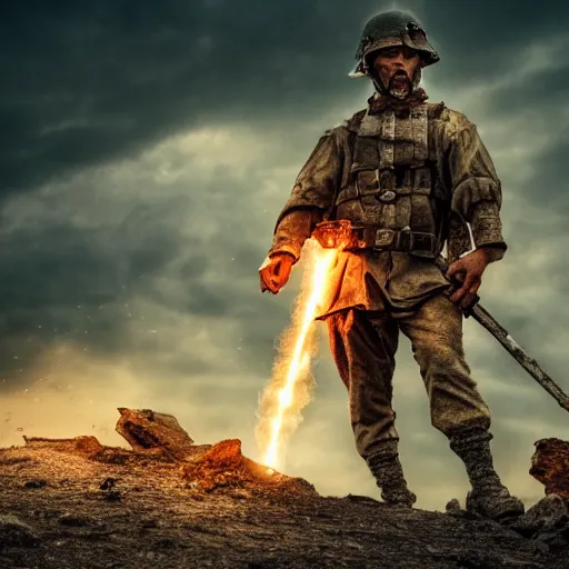 Image similar to war, pyrrhic war, loner, battlefield scene, dramatic lighting, ultra hd, hdr, 8 k