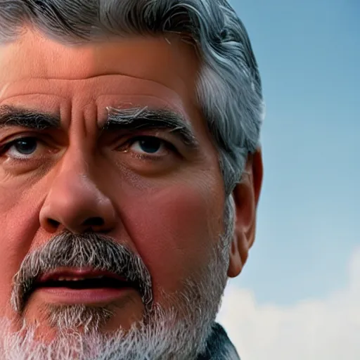 Prompt: CGI oil on canvas. Hi def 4K. Ultrarealistic. 65mm. f/2.8. In the style of Web Anderson, George Lucas, Martin Scorsese. Directed by Alfred Hitchcock. Staring George Clooney as the man staring in a movie. Anamorphic. Dolby Vision. Oscar nominated. Trending on Art Station.