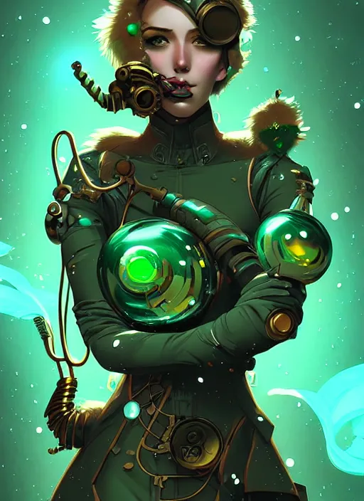 Prompt: style artgerm, joshua middleton, illustration, anthropomorphic hamster steampunk cyborg arms, green fur, swirling water cosmos, fantasy, dnd, cinematic lighting