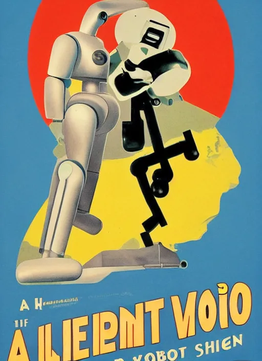 Image similar to a movie poster for a silent film The Robots Are Alive