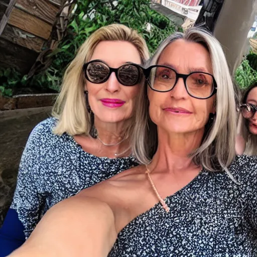 Prompt: middle aged female influencer selfie