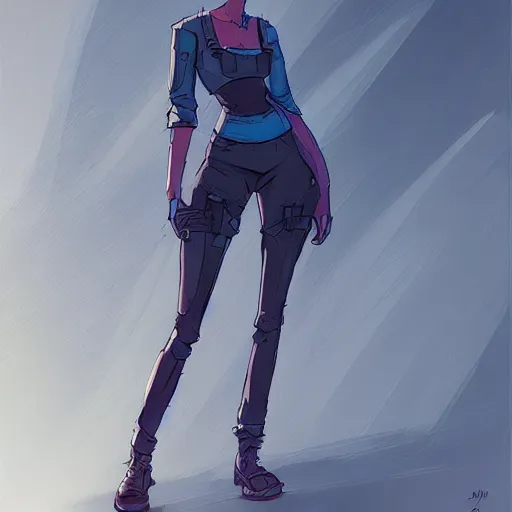 Prompt: concept art character, very high angle view, book cover, very attractive woman with full lips, slender figure, , walking in cyberpunk valley highly detailed full body, royalty, smooth, sharp focus, organic, appealing, book cover, deep shadows, bartwork by James Gilleard sketch lineart for character design