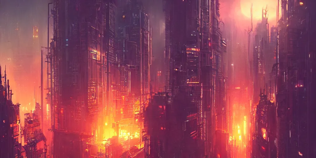 Image similar to colombian cyberpunk cityscape, night, heatwave, james paick, greg rutkowski, artstation