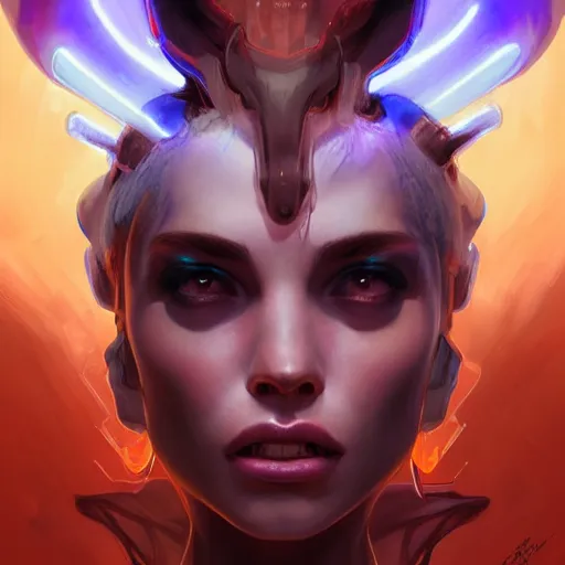 Image similar to Portrait of electric demon girl, highly detailed, digital painting, artstation, concept art, smooth, sharp focus, illustration, art by artgerm and greg rutkowski and alphonse mucha and andrei riabovitchev
